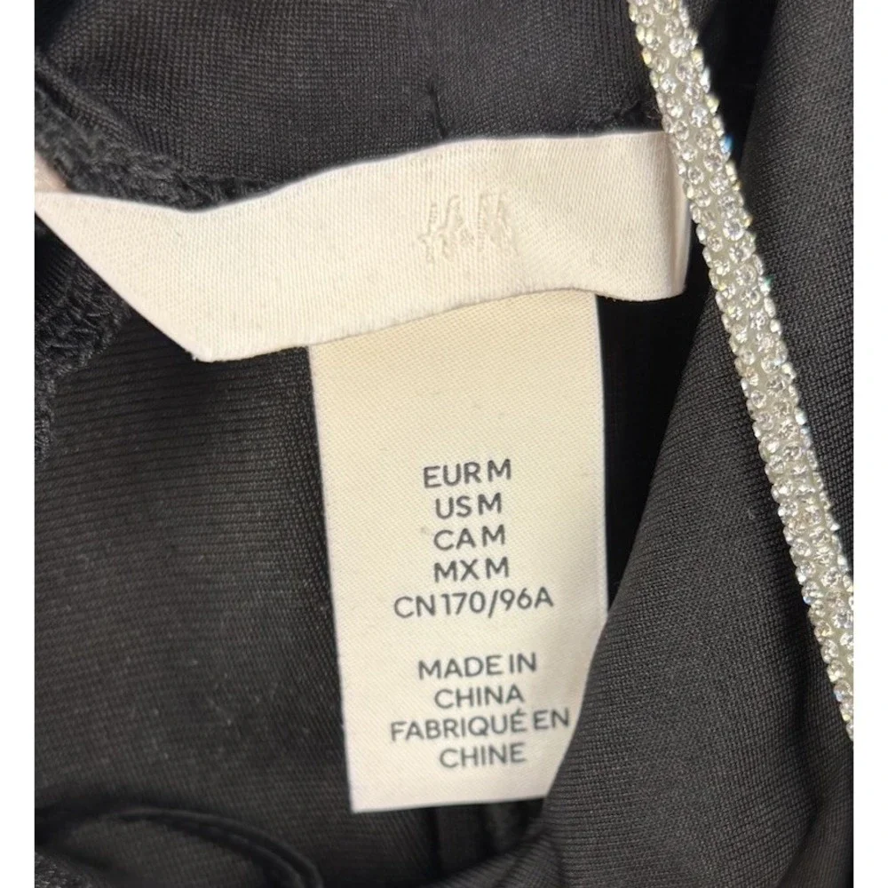 H&M Black Velour Rhinestone Strap Midi Dress Open Back Formal Cocktail M - Picture 4 of 14